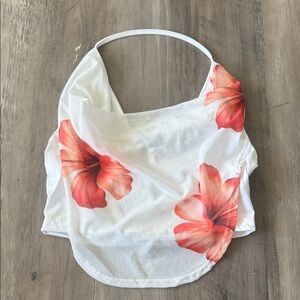 SHEIN White Crop Top with Red Floral Design